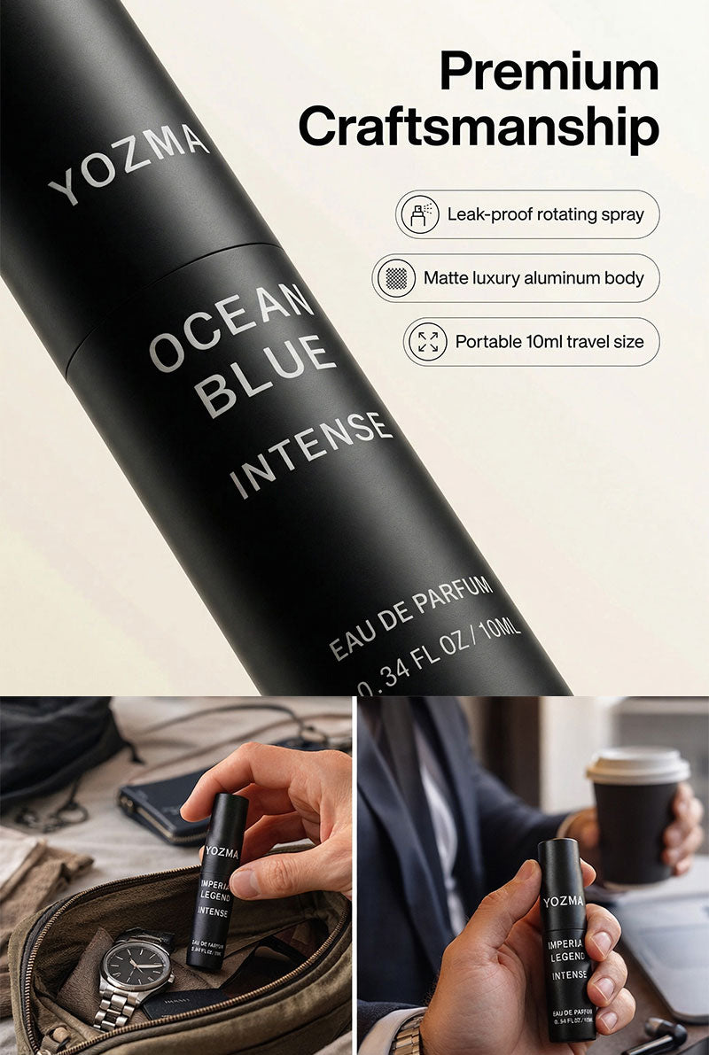 YOZMA Ocean Blue Perfume Set for Men – 3×10ml Travel Size Fragrance Discovery Set (Fresh, Intense, Elixir)