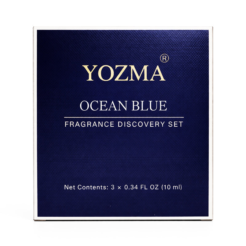 YOZMA Ocean Blue Perfume Set for Men – 3×10ml Travel Size Fragrance Discovery Set (Fresh, Intense, Elixir)